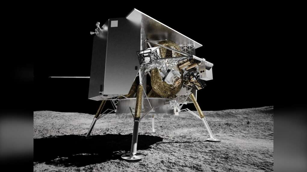 An illustration of the Peregrine moon lander on the moon