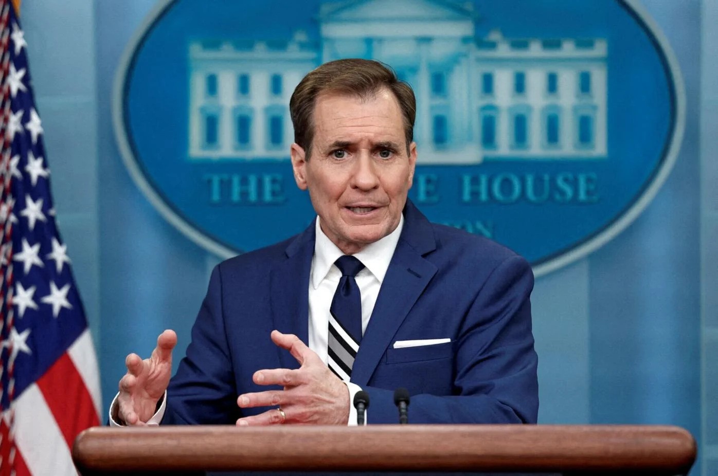 John Kirby during a speech at the White House