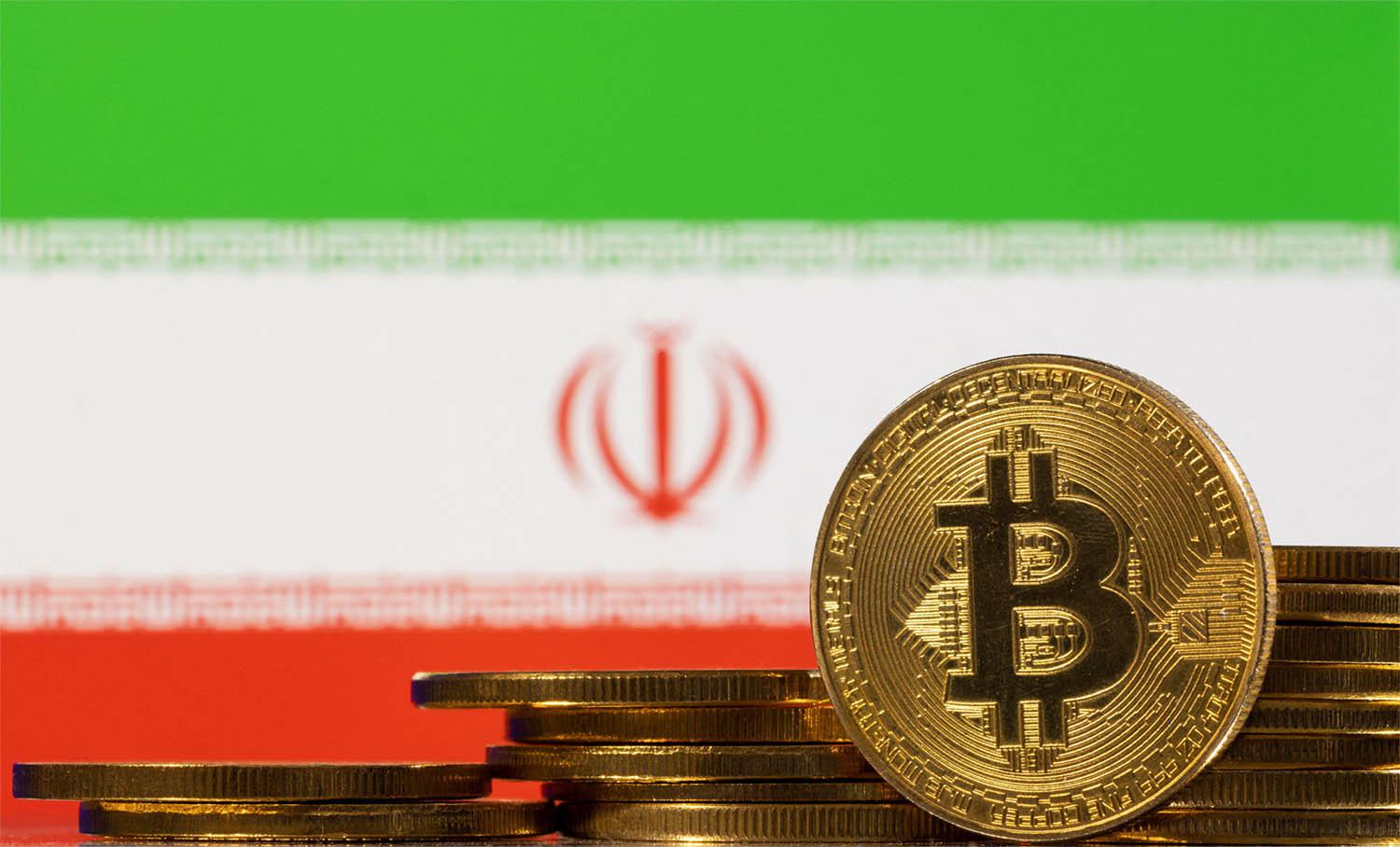 Iran flag with bitcoin coins