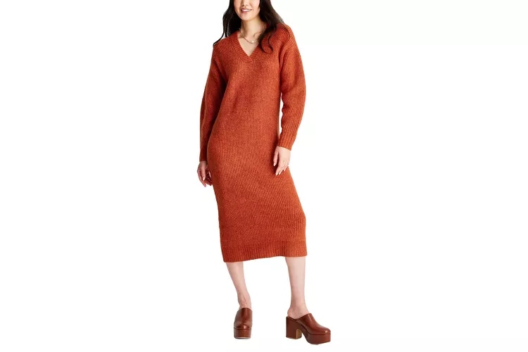 A woman wearing Future Collective with Reese Blutstein Women's Long Sweater Dress