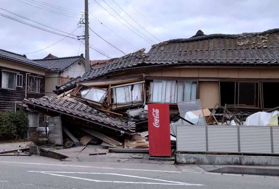 A collapsed house after the earthquake is seen in Wajima, Ishikawa