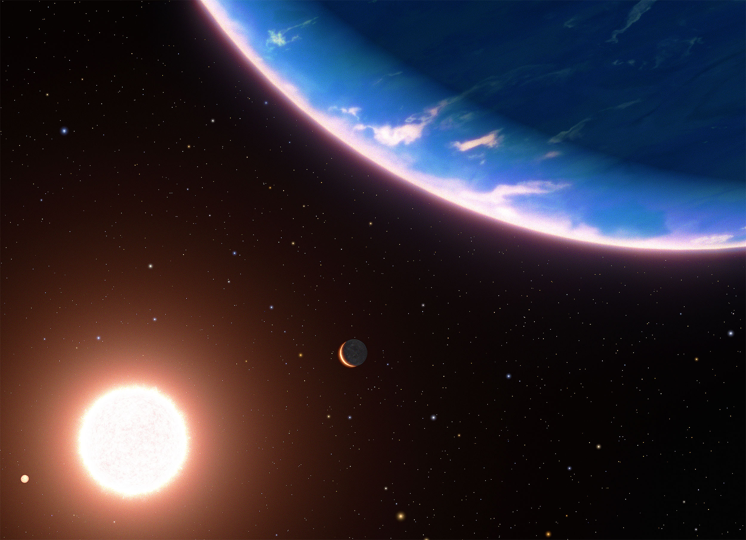 An illustration of the water-rich exoplanet close to the sun