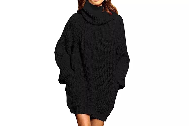 Black Pink Queen Loose Turtleneck Oversize Long Pullover Sweater Dress