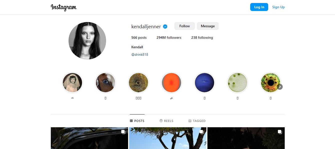 Kendall Jenner's Instagram page