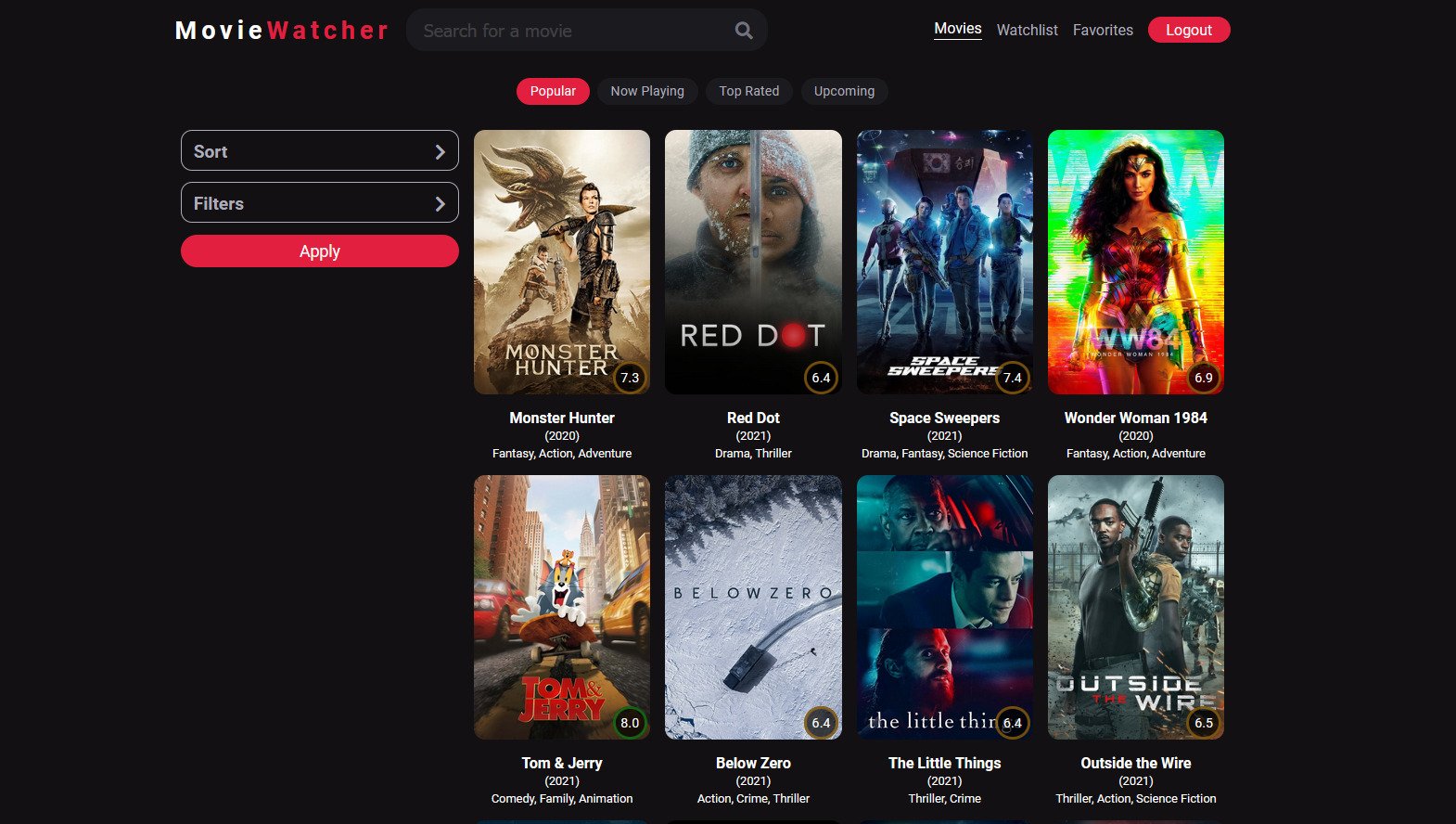 MovieWatcher app