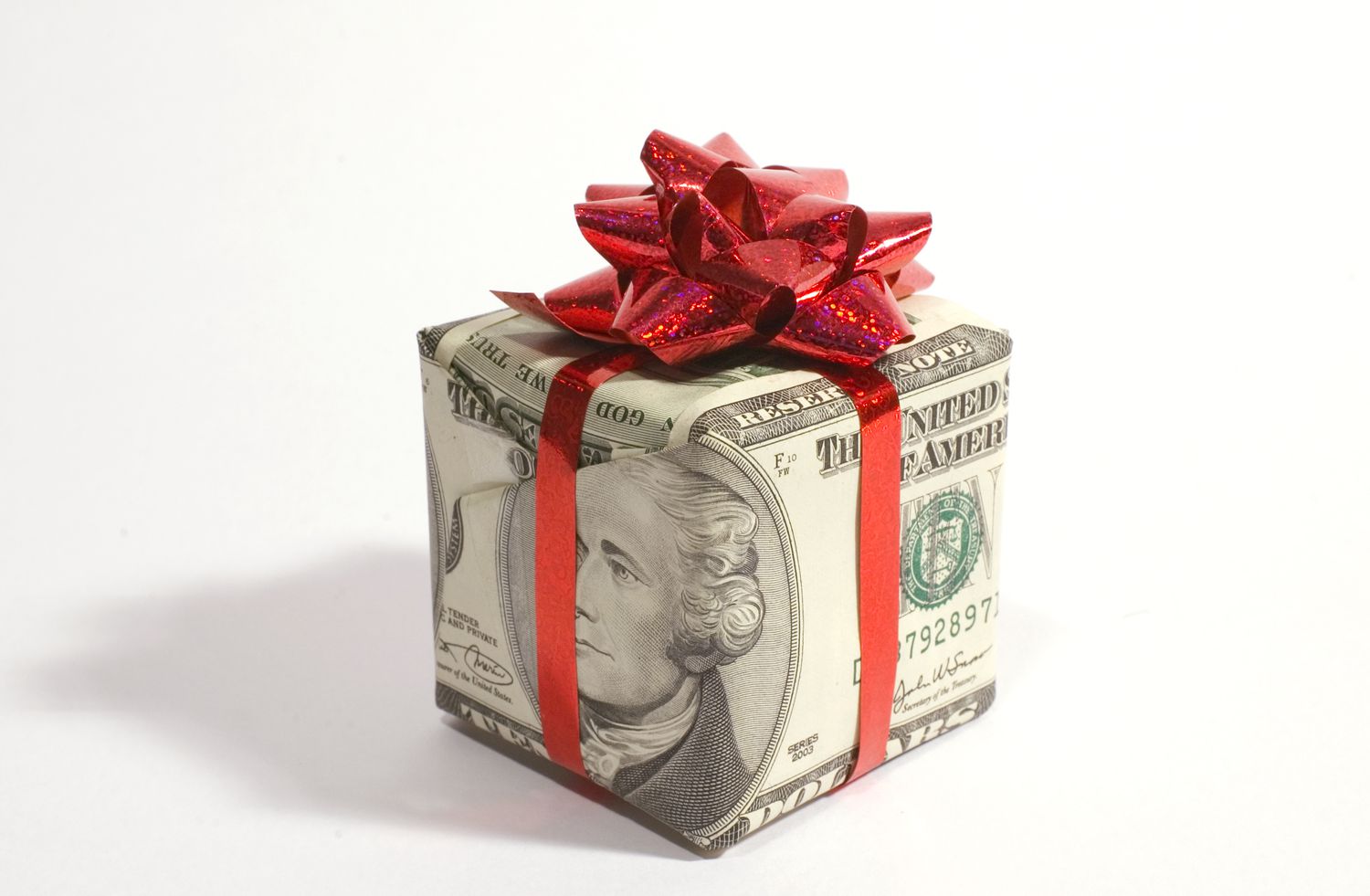 Gift wrapped in dollar bills