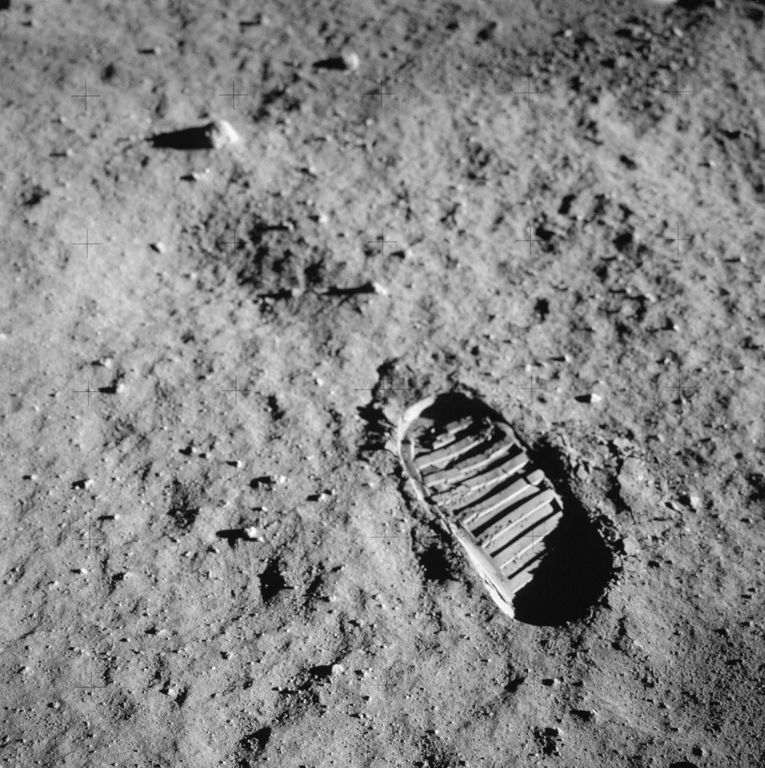 An astronaut's boot imprint on the moon's surface