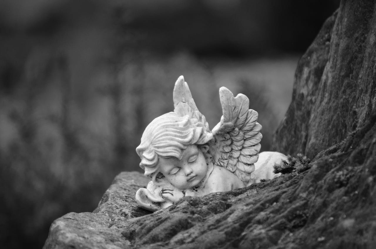 Black and White of an Angel Figurine
