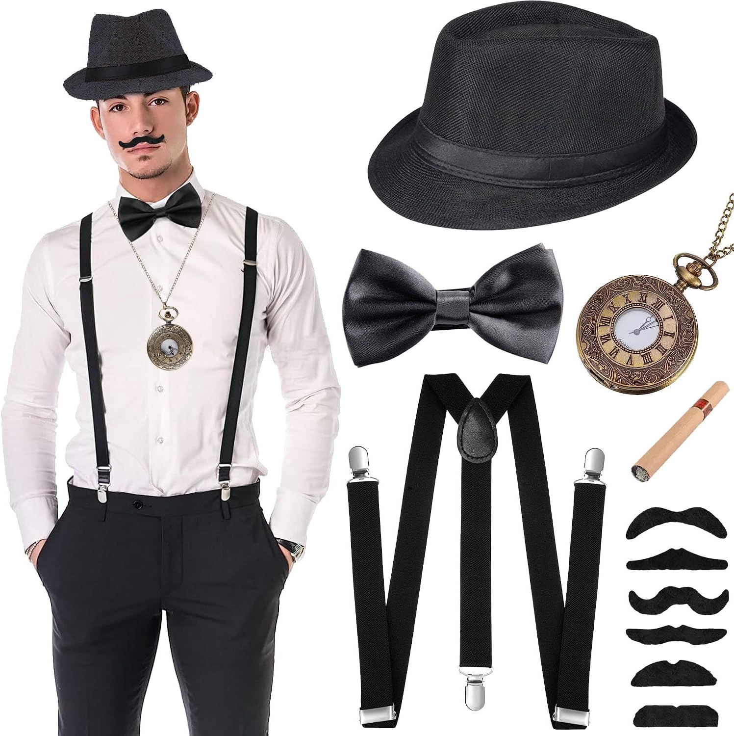 A detailed close-up of a Gatsby costume for men outfit