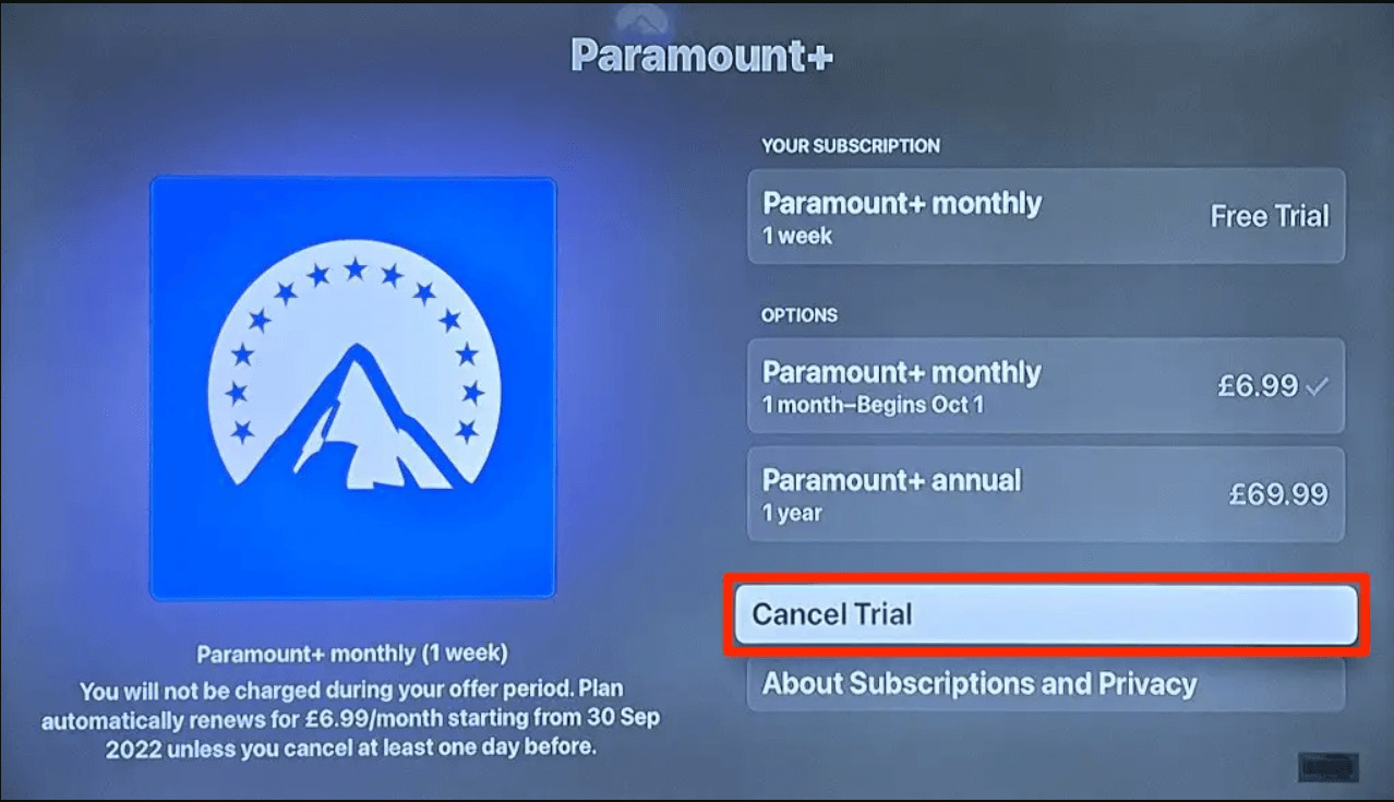 Blue interface of paramount plus 