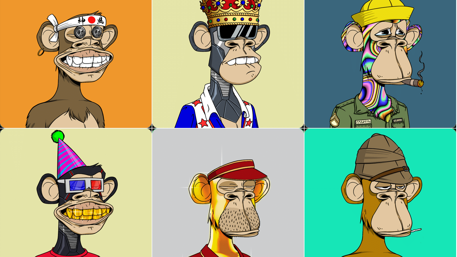 NFT Monkeys or Bored Apes digital tokens