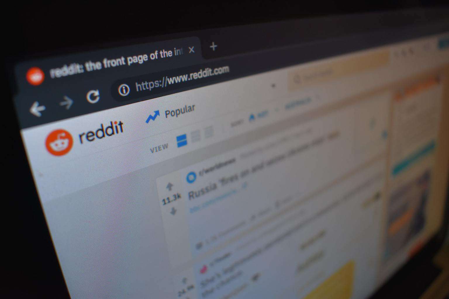 Reddit webpage opened on laptop