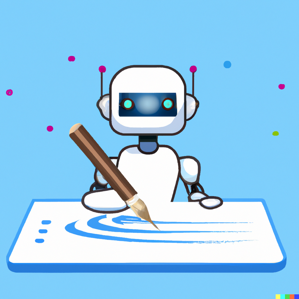 A robot holding a pen and writing on a piece of paper.