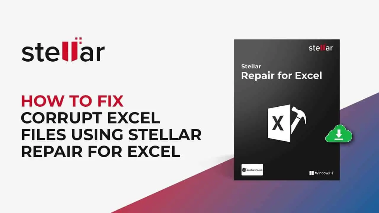 A book cover for a book on how to fix corrupt Excel files using Stellar Repair for Excel.