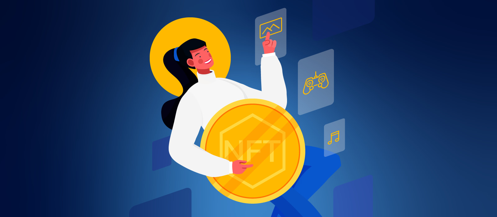 A girl holding NFT token