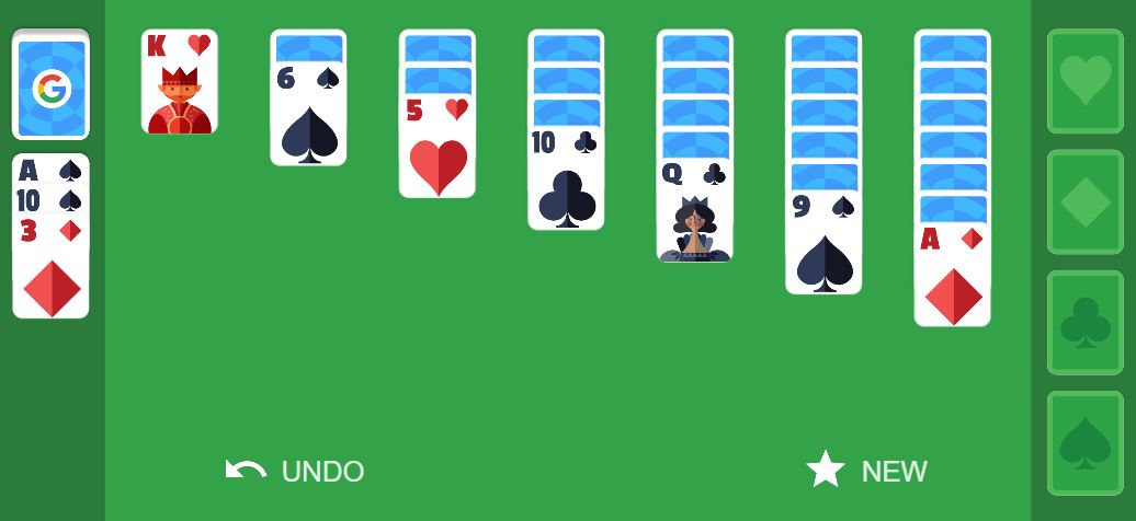 Google Solitaire game, showing the layout of cards